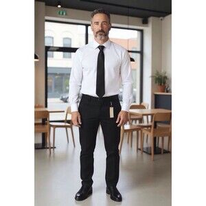 Joseph Abboud Size 40R Polyester Separates Dress Unhemmed Pants Flat Front Black